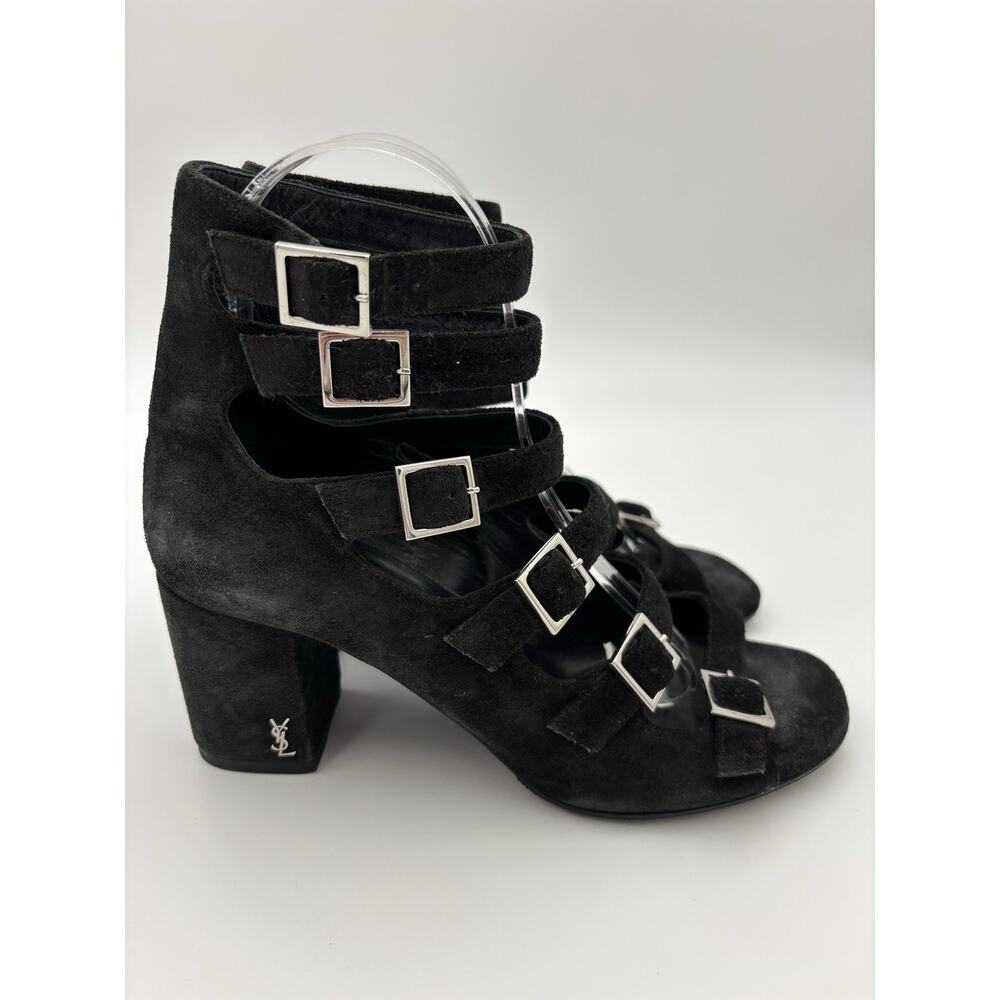Saint Laurent Suede Gladiator Sandals Black Suede Size 37.5 / 7.5 Buckles - Picture 2 of 16